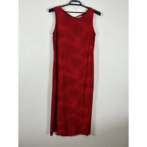 Vintage Match USA Dress Womens Size L 16 Midi Red Crepe Rayon Sleeveless * Holes